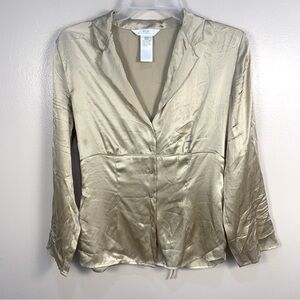 Silx August Silk Long Sleeve Button Front Shimmer Blouse